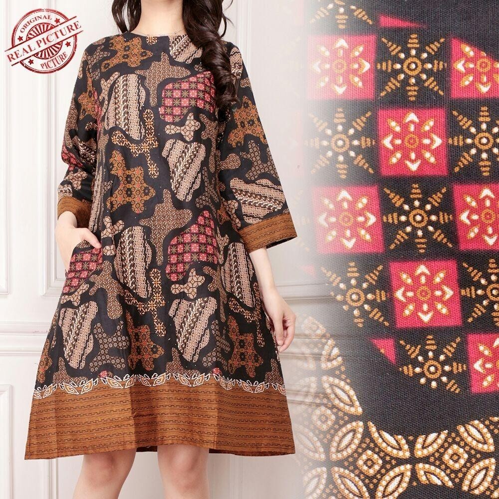 Cj collection Dress maxi pendek atasan blouse short tunik kemeja batik wanita jumbo shirt mini dress Selfie M - XL