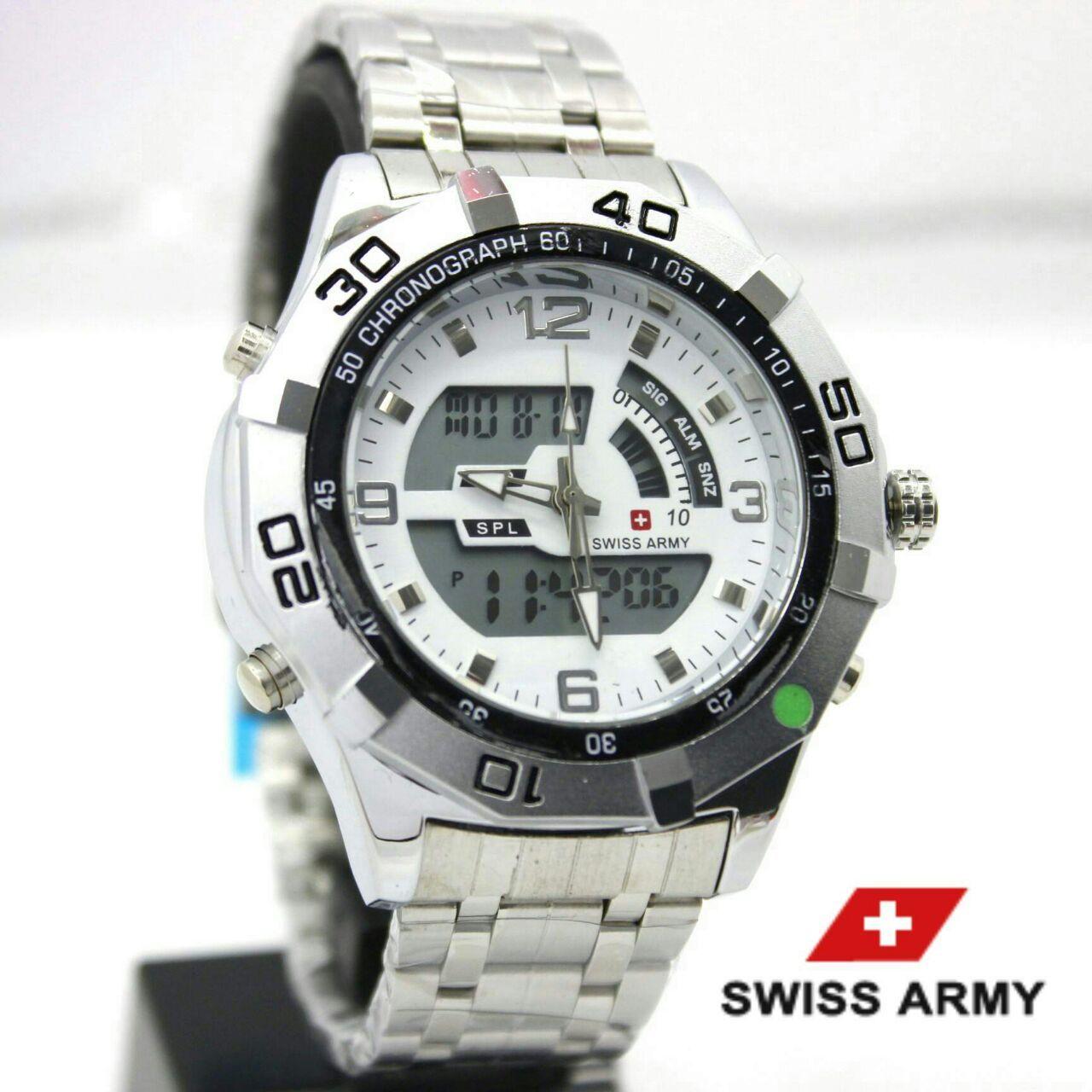 SWISS ARMY DIGITAL -FASHION-DUAL-TIME- JAM TANGAN PRIA/MENS-SA09916-BODY STAINLESS/STAINLESS STEEL