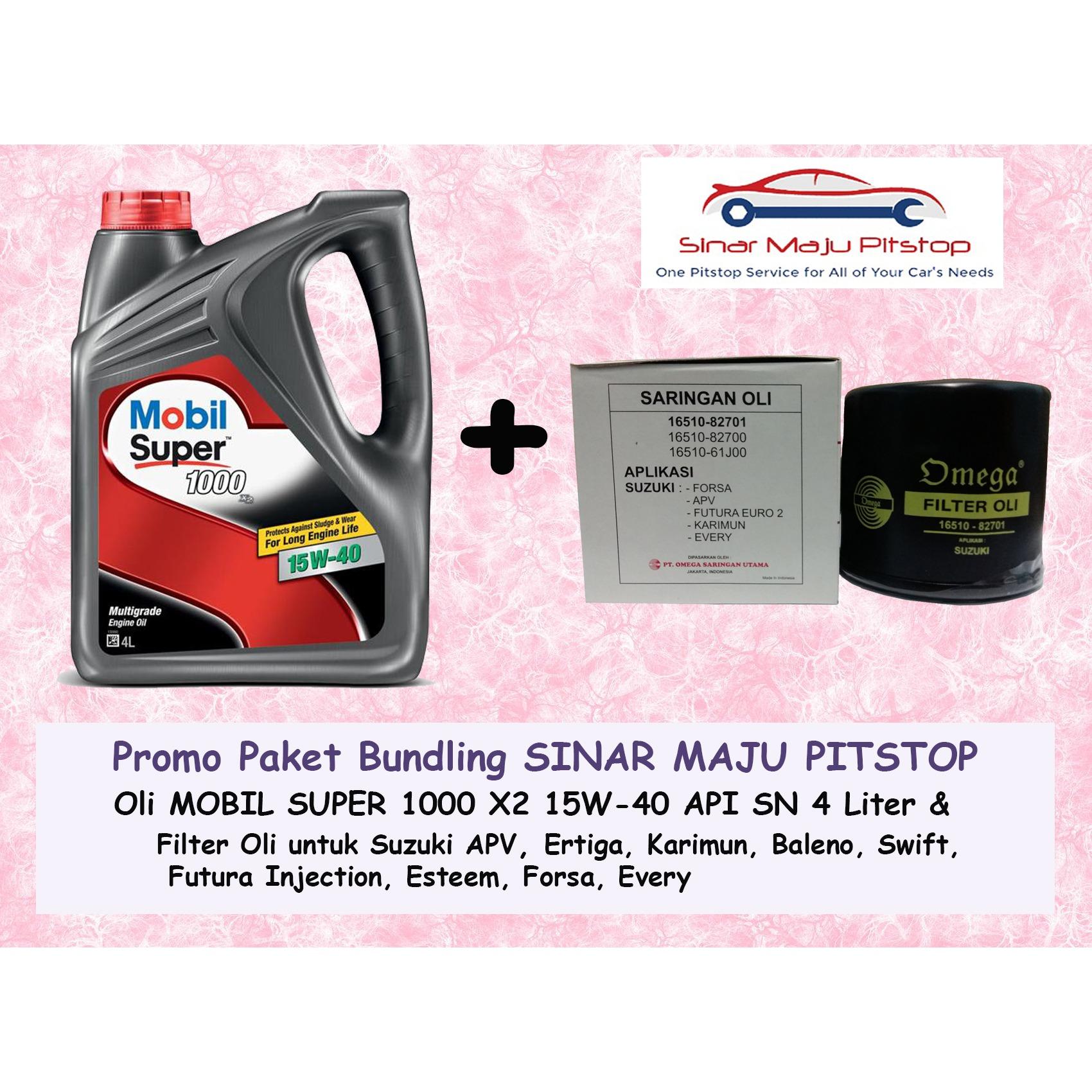 Paket Oli MOBIL SUPER 15W-40 & Filter SUZUKI APV ARENA / SUZUKI FORSA / SUZUKI EVERY Paket Oli MOBIL SUPER 15W-40 & Filter Oli Omega SUZUKI APV ARENA / FORSA / EVERY ORIGINAL