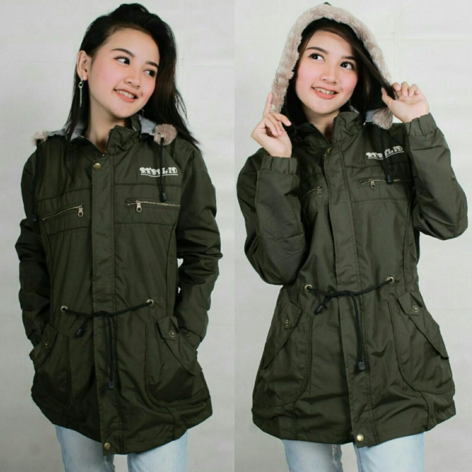 Jaket Parka Wanita Taslan Waterproof Green Army - Oenzie Store