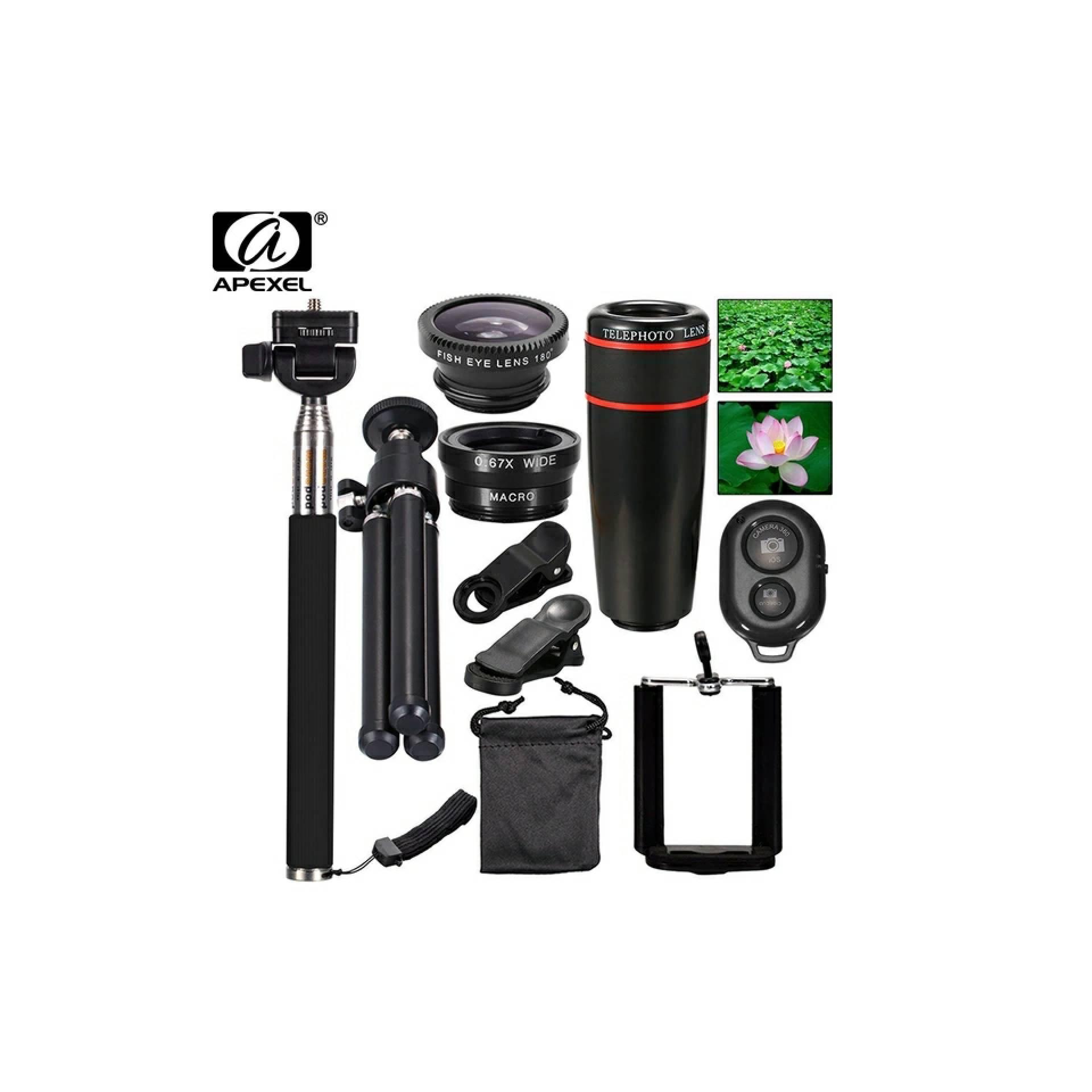 Lensa HP Apexel 10in 1 Tele 12x Fisheye Wide Macro Bluetooth Tripod