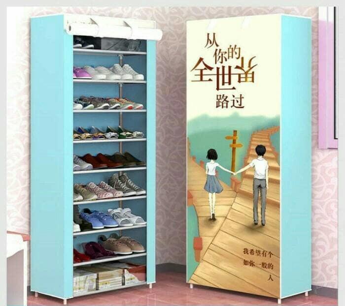 Grosir Station - Rak Sepatu Portable 10 Susun Motif 3D / Shoe Rack with Dust Cover