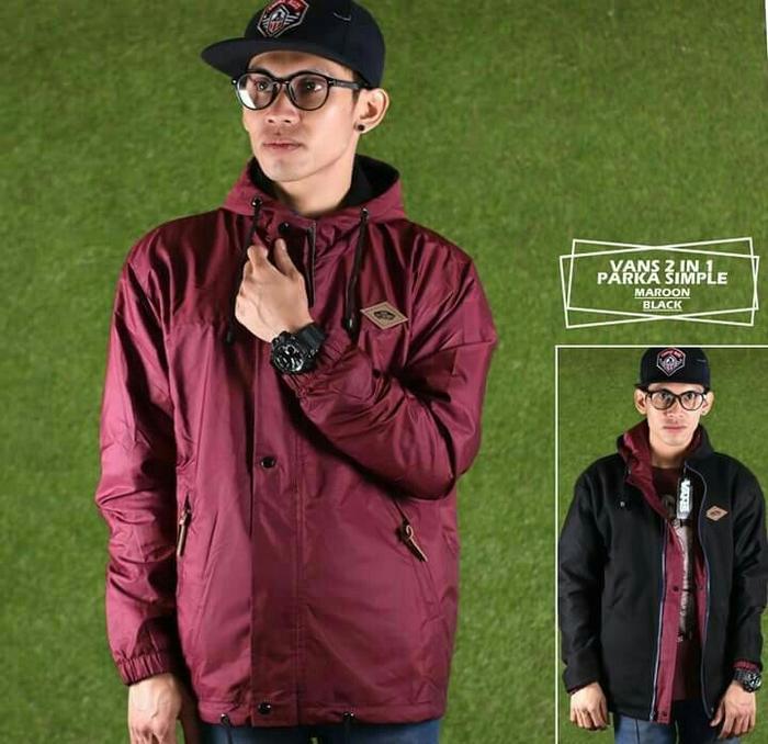 Best Top Seller!! Jaket Pria Vans Bb Parka U002F Jaket Bolak Balik - Maroon Black, M - ready stock