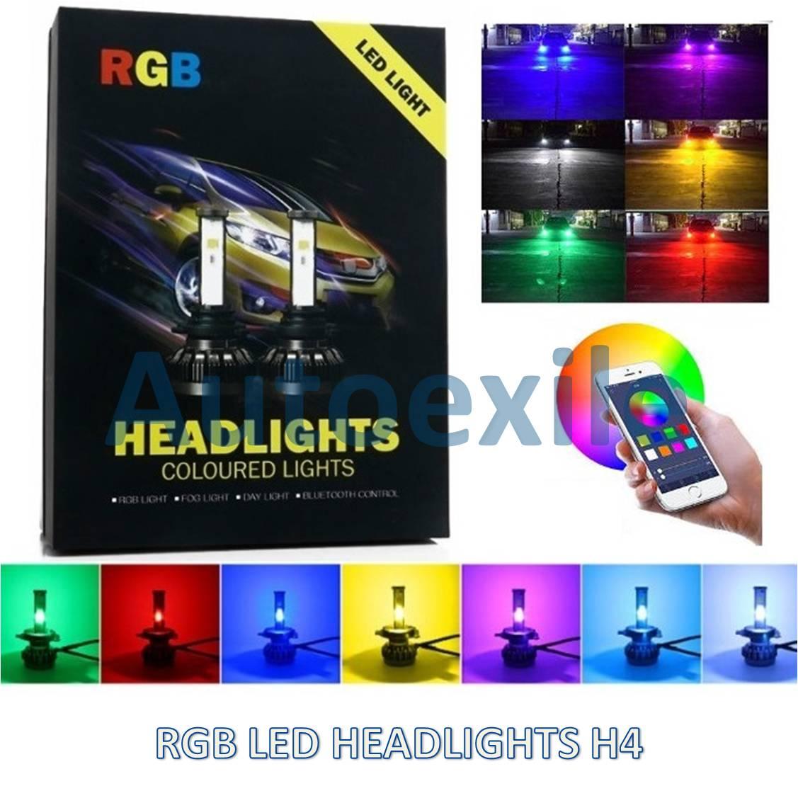 Lampu Mobil RGB LED Warna Warni H4 HB2 9003 40W 6000K Smarphone Colour Control Putih Merah Hijau Biru Terang Xpander Avanza Kijang Yaris Xenia Kuda Pajero Outlander CRV HRV Phanter Mazda 2 APV Baleno SX4 Escudo Swift
