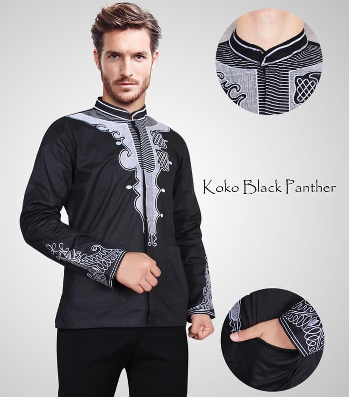 Baju Koko Katun Black Panther Stretch Hitam