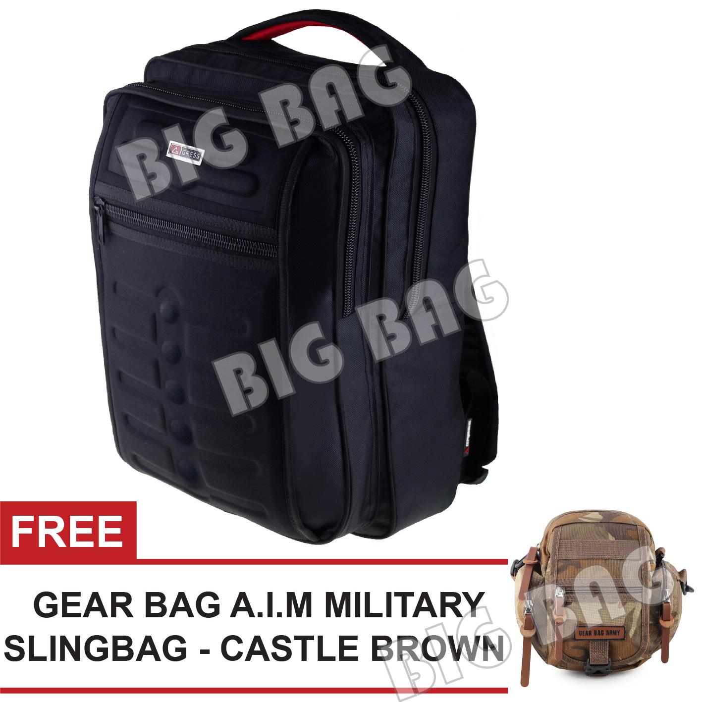 Tas Ransel Gress Emboss Infinity Tas Laptop Backpack - Hitam + FREE Tas Selempang A.I.M Military Castle Brown Tas Pria Tas Kerja Tas Messenger Tas Slempang Tas Fashion Pria
