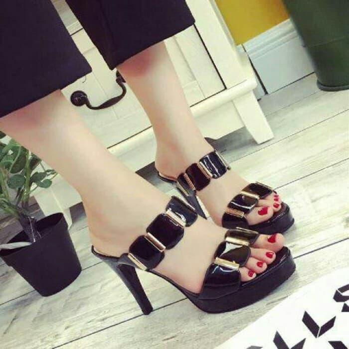 HARGA DISKON!!! HIGH HEEL GLOSSY HITAM CANTIK TPN18 - WLJh4N