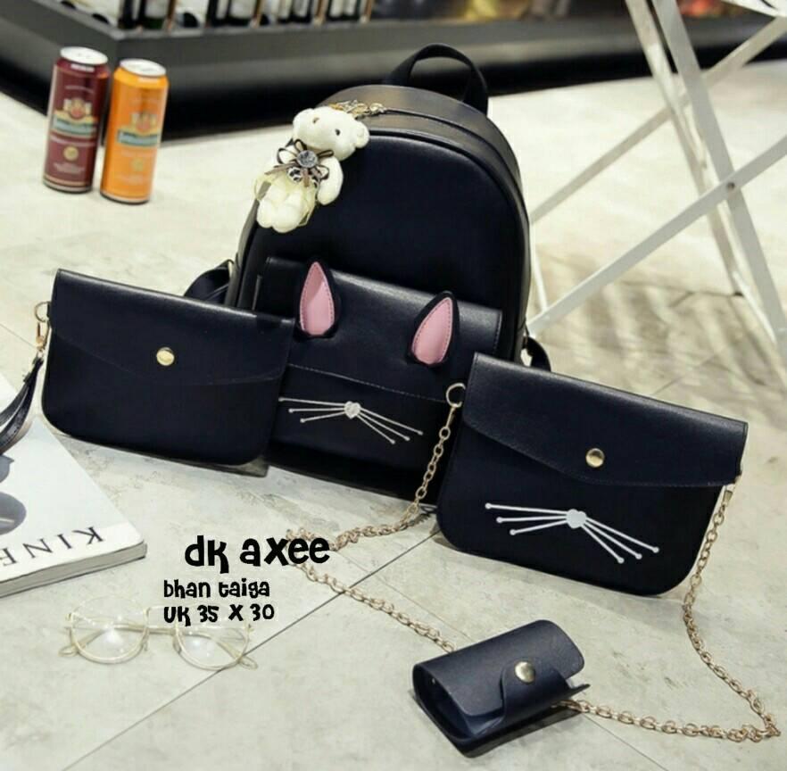 Promo backpack Catty Leather / Tas Ransel Kucing Pouch / Tas Sekolah / Tas Diskon