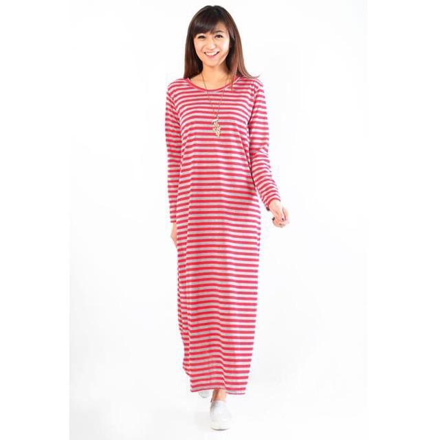 Gamis muslimah muslim strip salur spandek adem nyaman pakai sehari hari