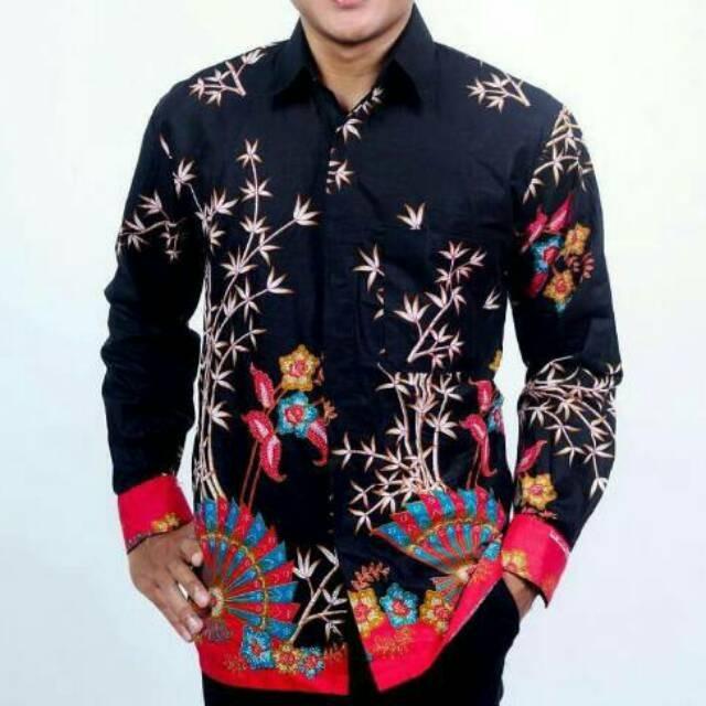 KEMEJA BATIK PRIA MOTIF KIPAS WARNA HITAM LENGAN PANJANG