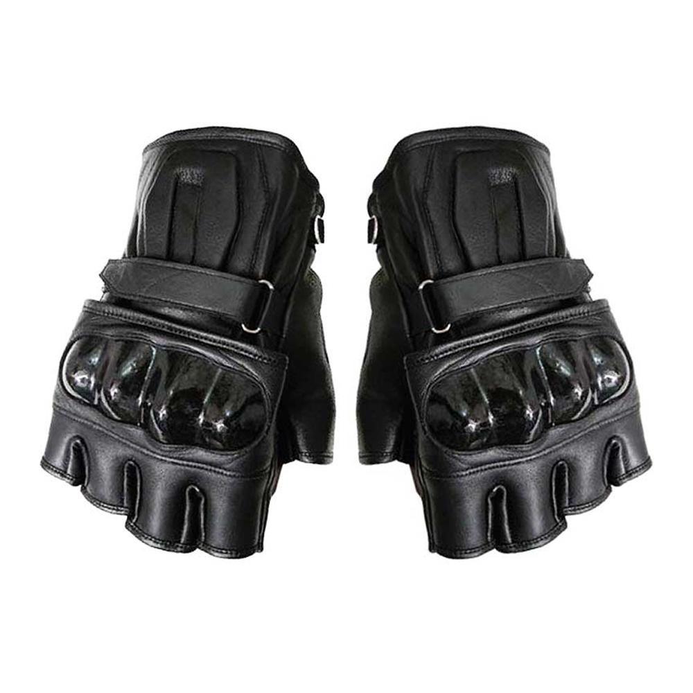 Sarung Tangan Motor Kulit Half + Batok Protektor - Bahan Premium Kulit Mantap - Hitam
