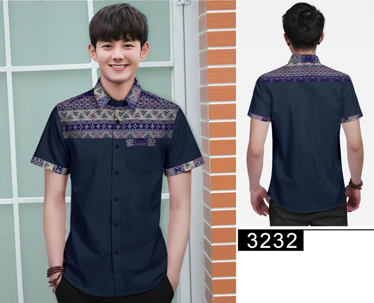 Algren Baju Hem Kemeja Batik Pria Nico lengan pendek - Biru Navy / Regular fit / Casual / Polos / Kerja / Kantor / Katun / Kem Tangan Pendek Cowo / Atasan Cowok / Pakaian Laki laki Dewasa