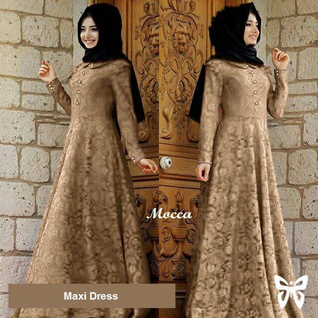 Flavia Store Maxi Dress Lengan Panjang Set 2 in 1 Brukat FS0499 - COKLAT MOCCA / Gamis Syari / Gaun Pesta Muslimah / Baju Muslim Wanita Syar'i / Hijab / Srzafana
