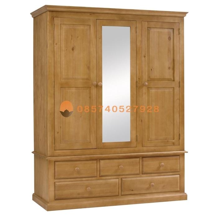 Lemari Pakaian Jati Pintu 3 Cheshire Middle Glass