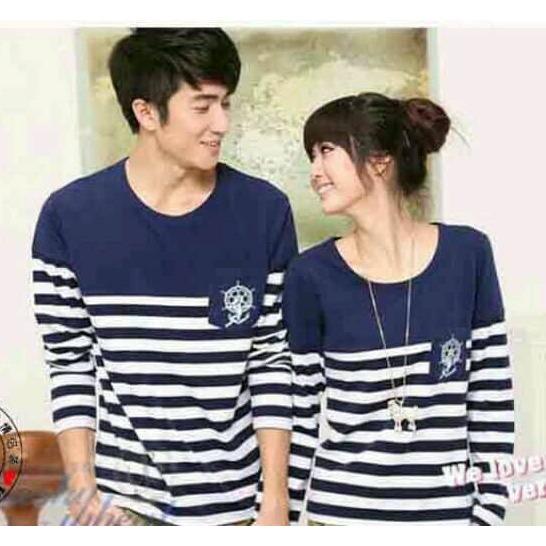 TJ.COLL - Kaos LENGAN PANJANG COUPLE SAILOR NAVY ( PRIA L-WANITA M) KAOS MURAH HARGA GROSIRAN Busana Pasangan Kaos Couple Kaos Oblong T-Shirt