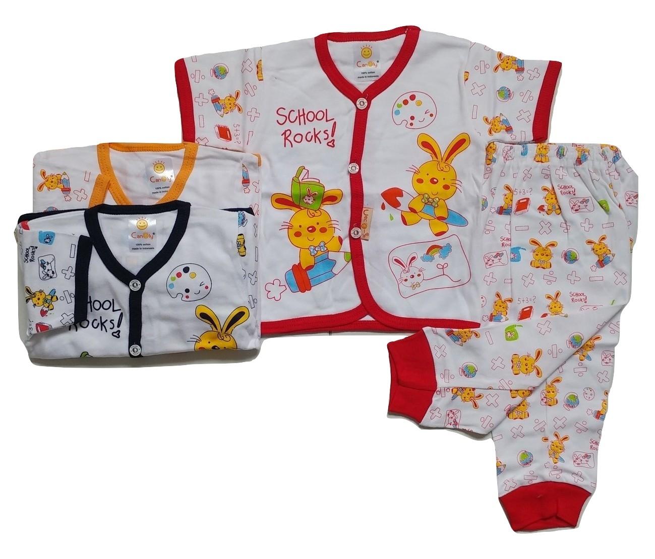 Jelova Angela 3Pasang Setelan Baju Pendek Baby Bayi Canloy CPR SNI STANDART 0-4 Months - MixColour