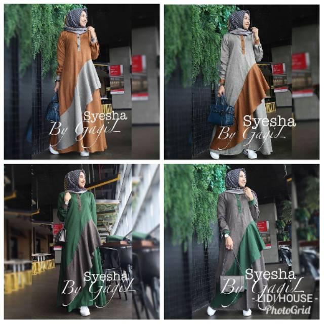SYESHA DRESS - BAJU GAMIS - FASHION MUSLIM - PAKAIAN WANITA - 82 (Atas Mocca - Grey)