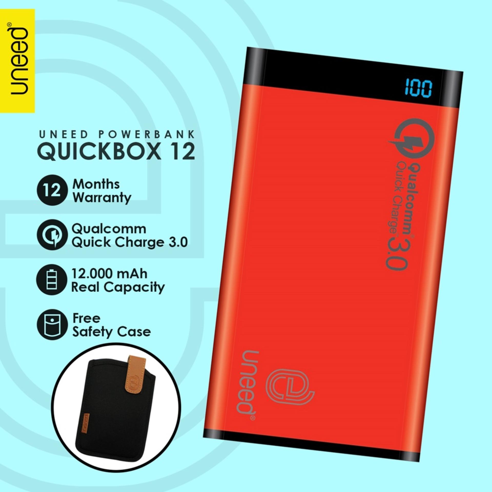 UNEED PowerBank 12000mah Qualcomm Quick Charge 3.0 QuickBox Dual USB Port Real Capacity - Merah