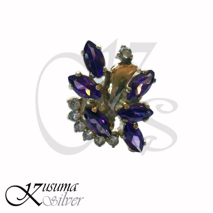 Cincin Ring Perak Silver Bali Permata Ungu Purple Abstrak 925