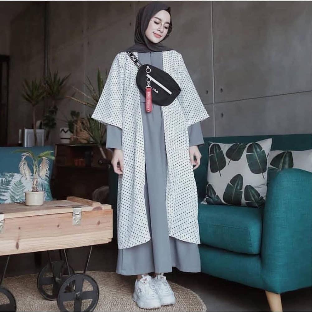 Baju Original SF Kinara Polka Maxi Dress Muslim Modern Panjang Hijab Fashion Wanita Gamis Termurah 2018