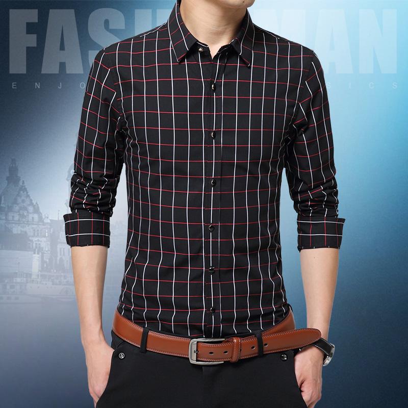 Kemeja Kotak-kotak Hitam Kemeja Korea Fashion Style Pria