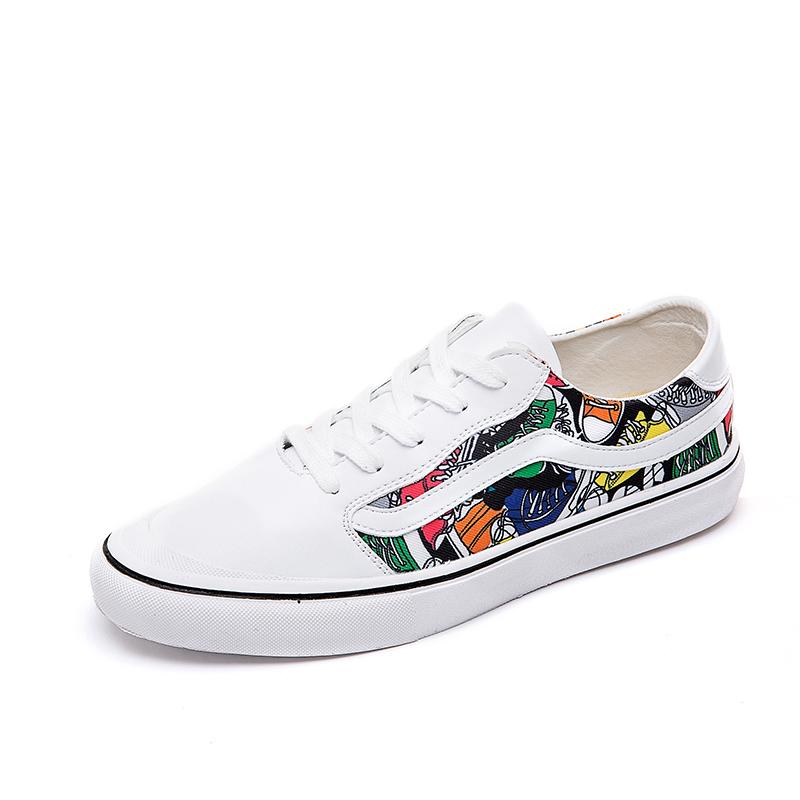 Memaksa Keren Sepatu Pria Vans Sepatu Trendi Hip HOP Hip Hop (Model Pria + 003 Putih Kain Bunga)