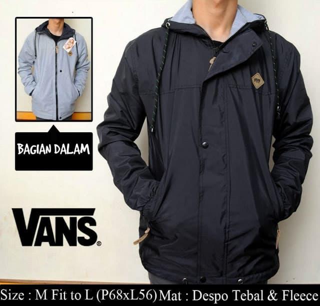 DISKON Jaket Parasut Vans Bolak Balik Hitam Abu TERMURAH