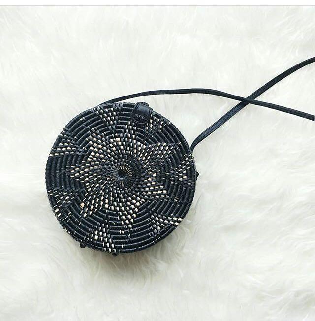 Tas Ratan ate Bali/Tas Ratan ate Warna/Motif Bunga/Tas Rajut - Bulat