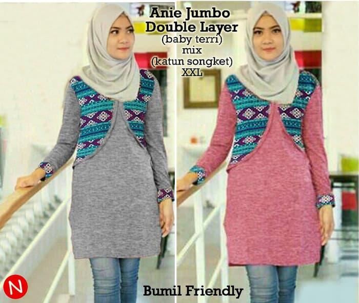 50573-anie jumbo dobel layer / Baju wanita / gamis / baju atasan wanita / Baju wanita murah / baju wanita jumbo / baju polos / baju wanita polos / baju pesta / kemeja wanita / baju couple / dress