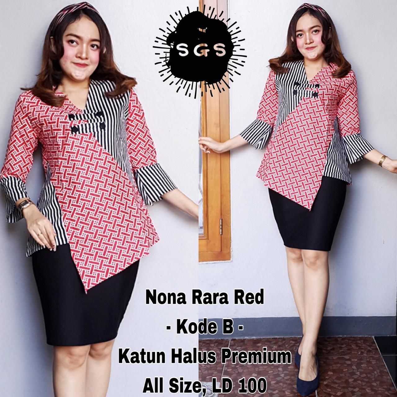 Atasan Blouse Batik Wanita - Blus Batik Kerja Lengan Panjang - Blouse Batik Nona Rara Red