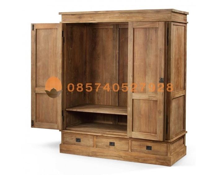 Lemari Pakaian Lifestyle 3 Pintu Jati Natural Wood