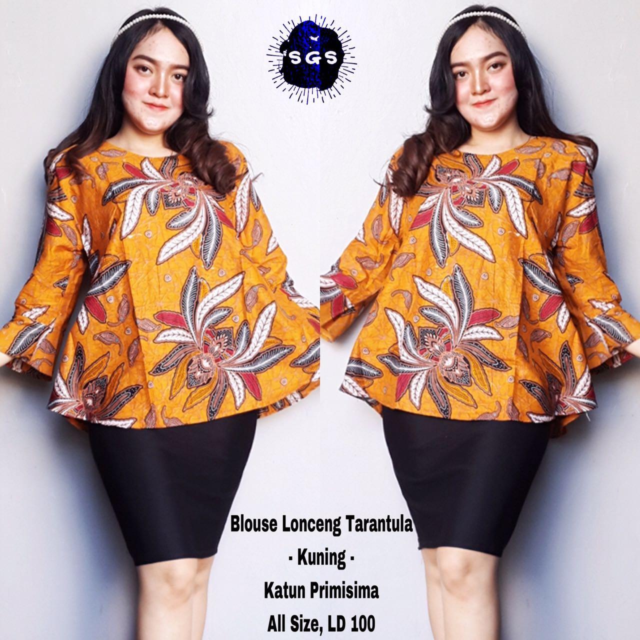 Atasan Blouse Batik Wanita - Blus Kerja Lengan Panjang - Blouse Batik Premium Tarantula Kuning