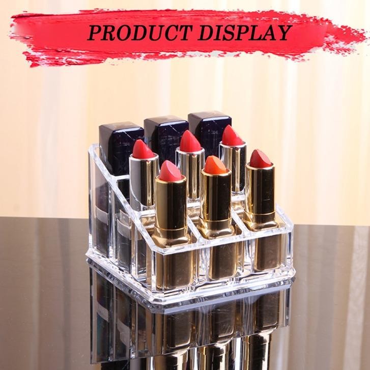 Lipstick Organizer Akrilik Tebal 9 Slots Kotak Penyimpanan Lipstik Makeup Accessories Cosmetic Organizer
