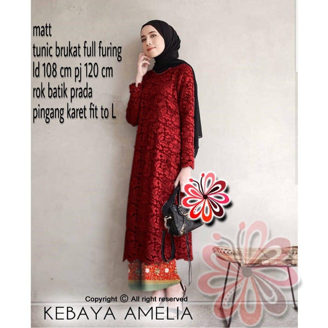 T-OS Setelan Kebaya Amelia Tunik Brukat Dan ROk Batik