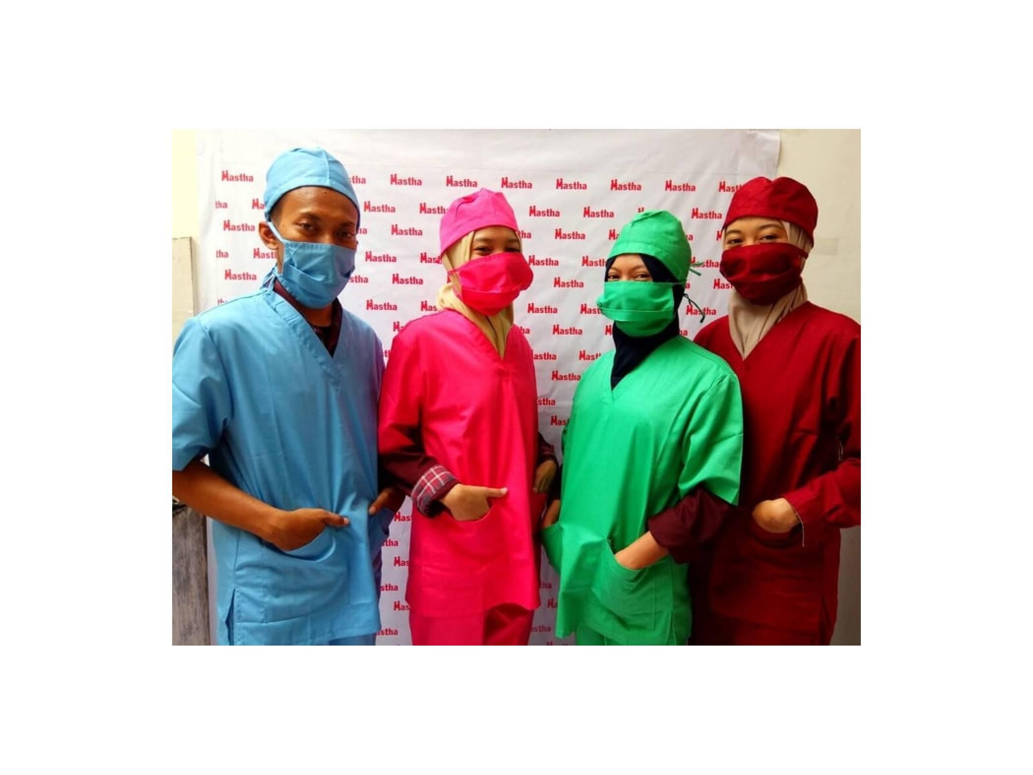 Baju Oka Okka okaa Tindakan Operasi Masker+Penutup Kepala Dua Saudara