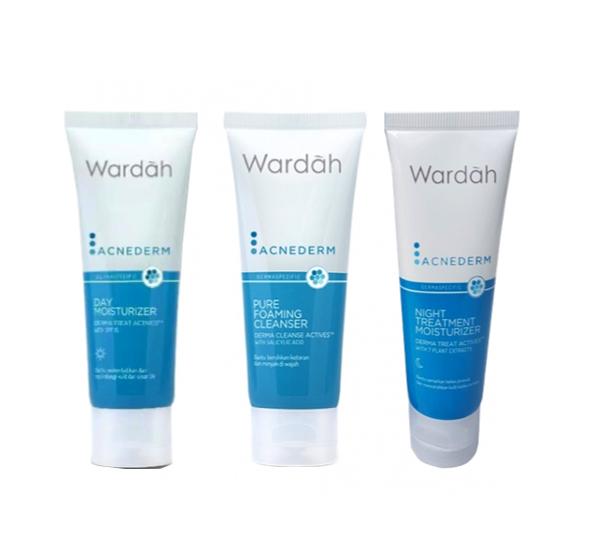 Paket Wardah AcneDerm Day Moisturizer + Pure Foaming Cleanser + Night Treatment Moisturizer - 3 pcs