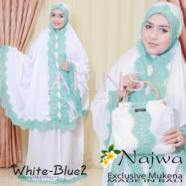 MUKENA NAJWA WHITE BLUE BY ARINS - MUKENA BALI - MUKENA CANTIK