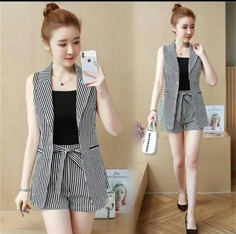 RICARDOF - Setelan Vani Stripe / Set Wanita / Model Trendy / Fashion Korea / Setelan Katun / Setelan Tanpa Inner