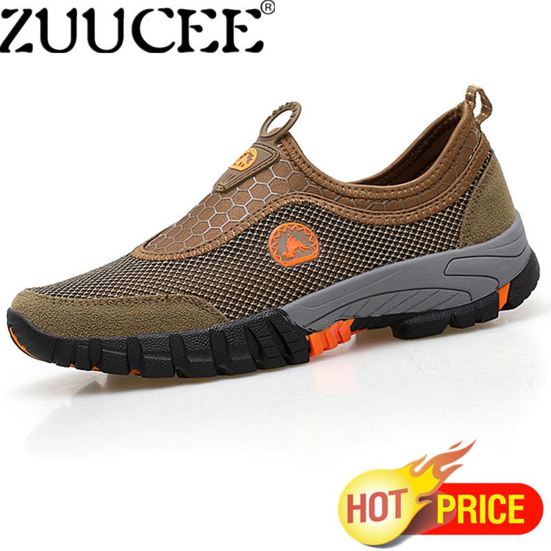 Zuucee Pria Kasual Luar Ruangan Daki Gunung Sepatu Pria Ukuran Besar Sepatu Jaring Bernapas Kain Sepatu Menginjakkan Kaki Her (cokelat) -Internasional