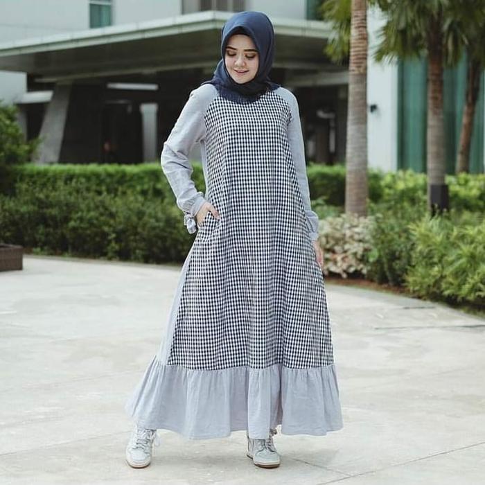 Raglan dress, baju muslimah, dress, gamis katun - Perak, L