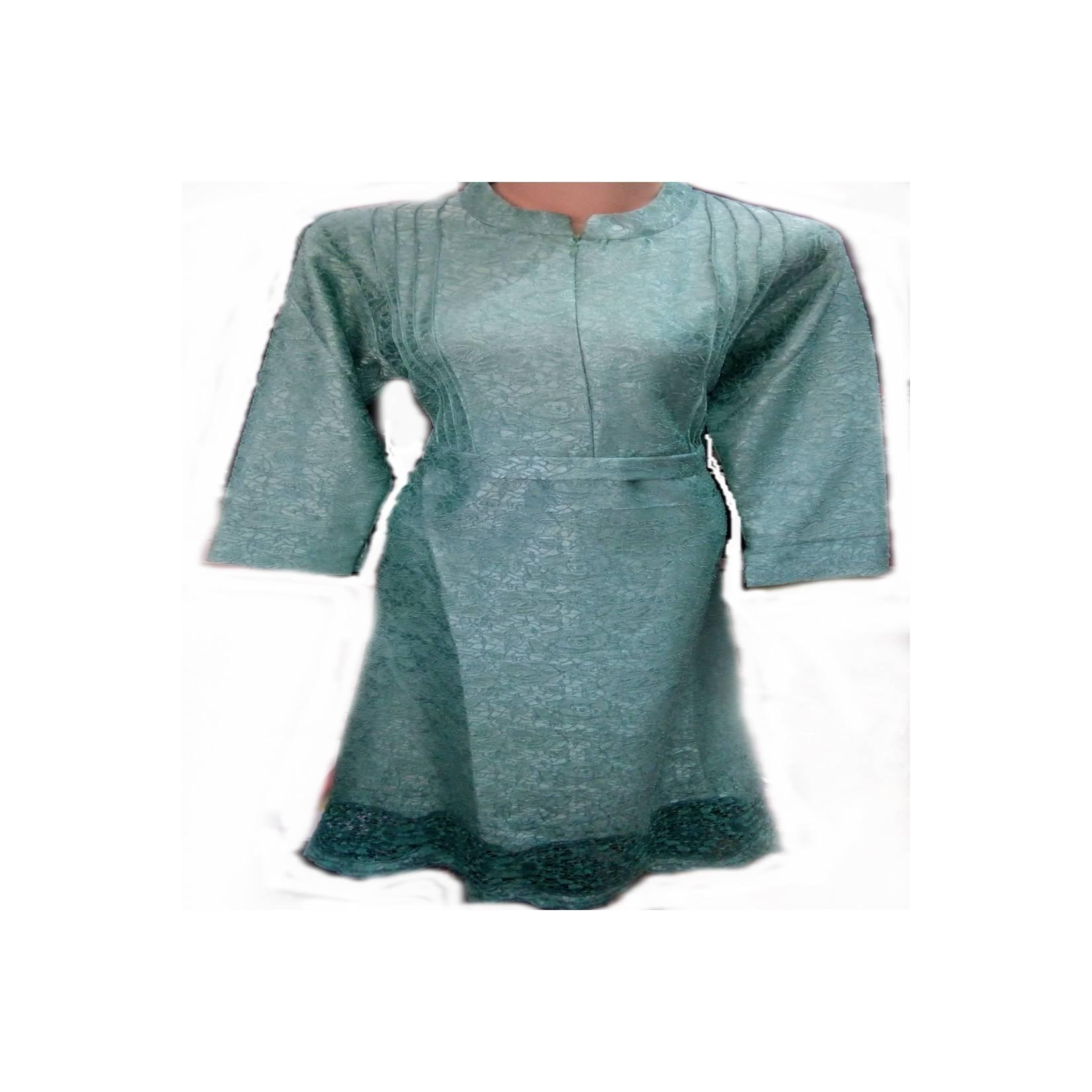 Dress/Gamis Motif Kombinasi Brokat Hijau Tosca size M Resleting