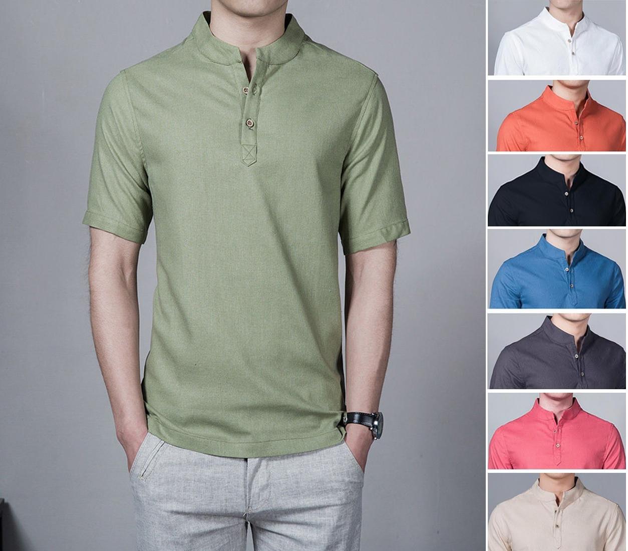 Baju Kemeja Koko Shaquile Polos Warna Putih Lengan Pendek. Bahan Cotton Lembut Adem. Kemeja Muslim Pria Grosir Gamis Murah Distro