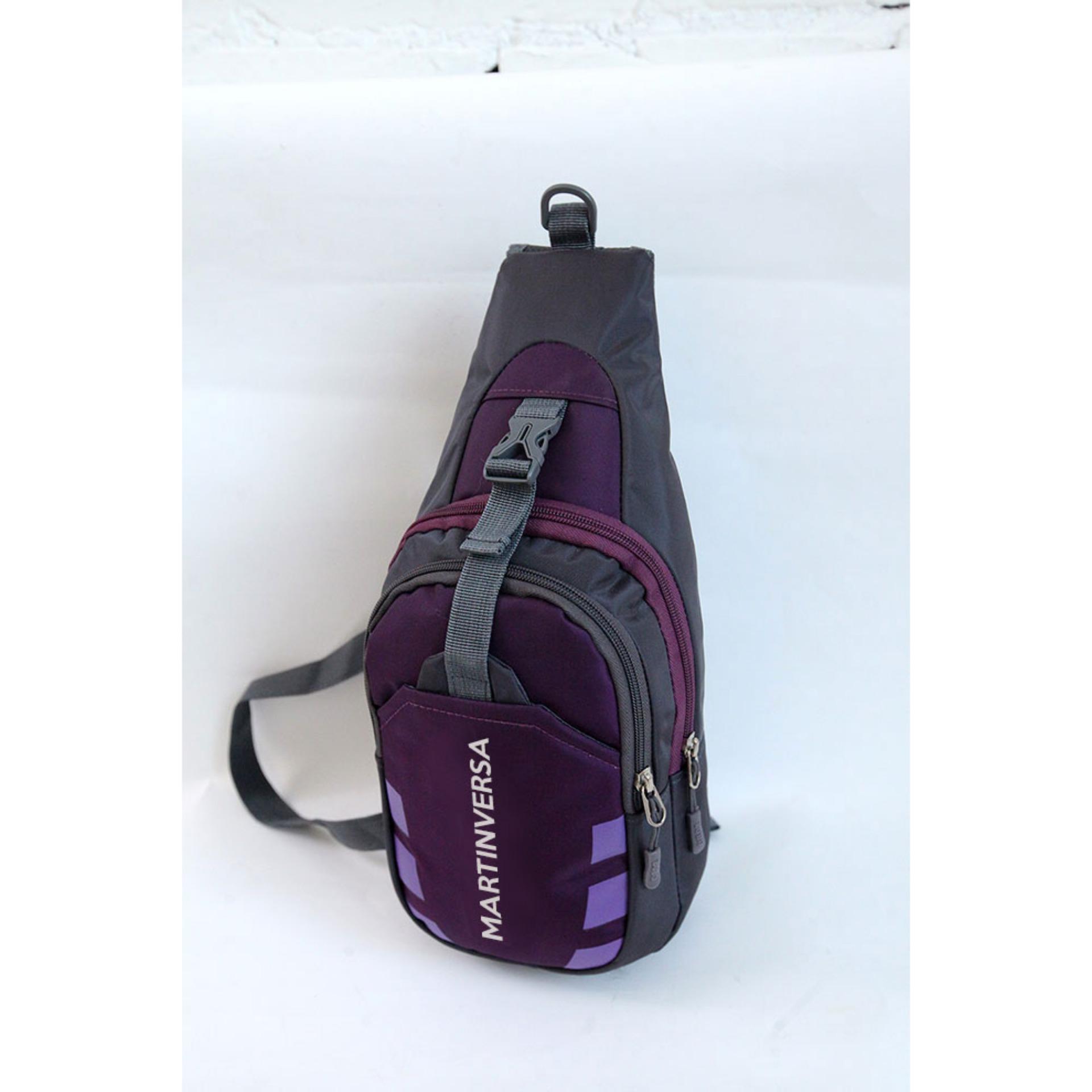 CH8 Tas selempang pria wanita kanvas nylon canvas mens woman chest pack crossbody sports sepeda sling bag slingbag - Purple / Ungu