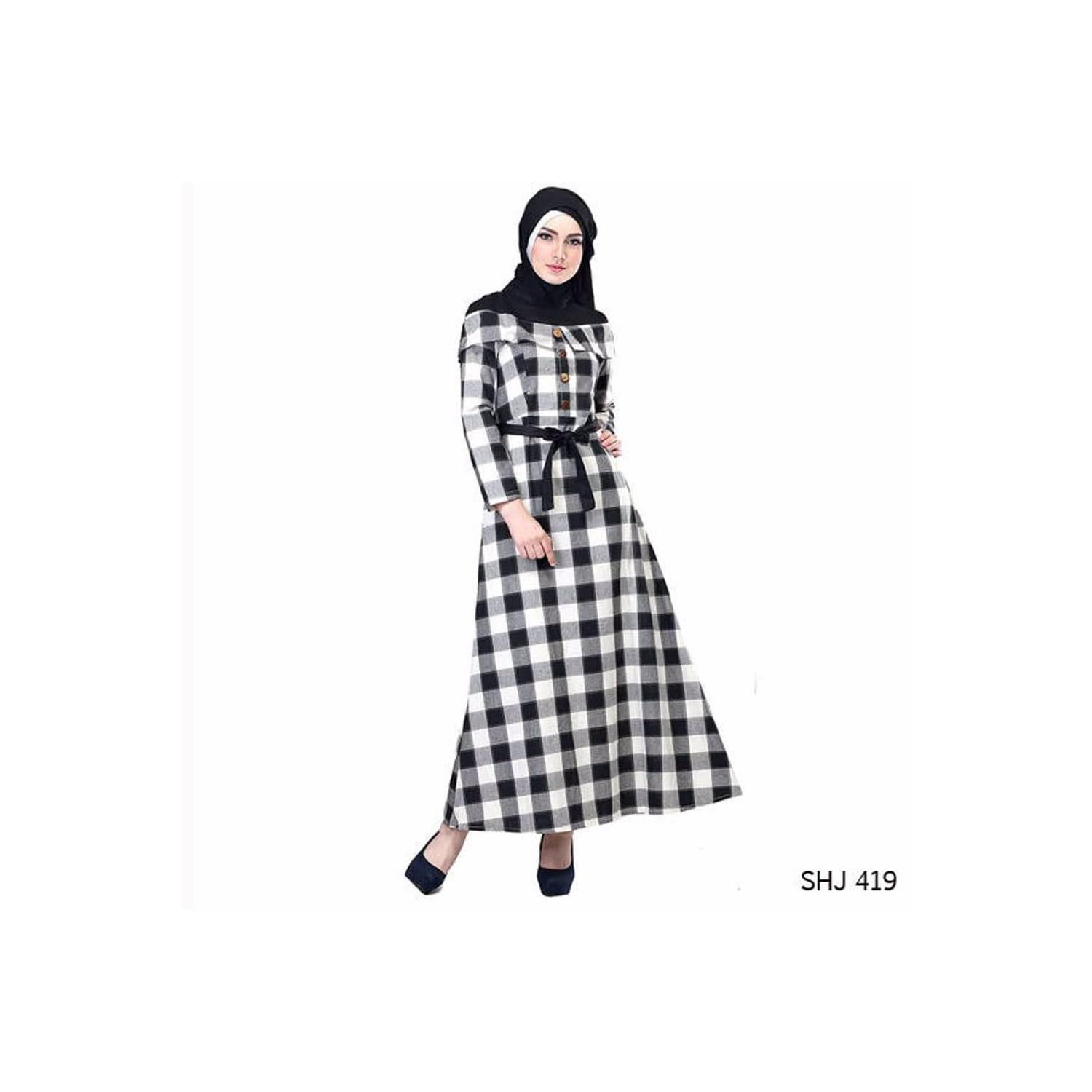 termurah Baju Gamis Casual Bahan Katun motif Kotak