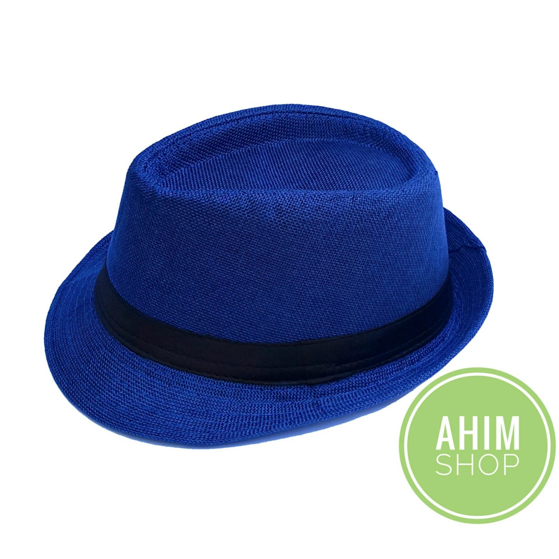 TOPI JAZZ ANTI KUSUT Pria Wanita Tompi Fashion Fedora Panama Caplin Bowler Hat by Ahim Shop (Biru)