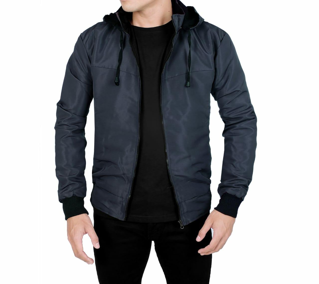 Jaket Parasut Bolak Balik Dark Gray - Black