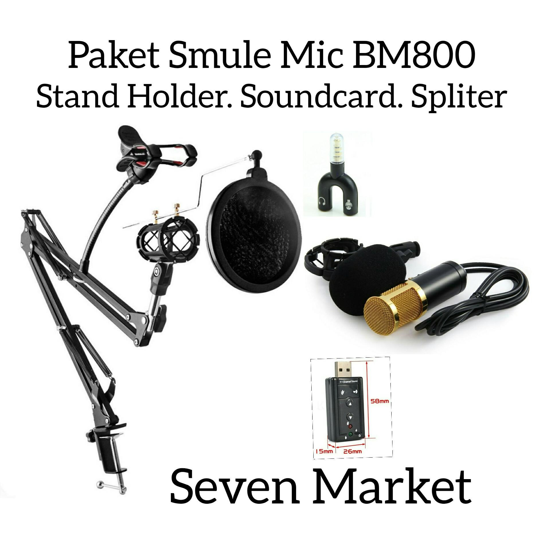 Paket Smule Mic Condensor BM800. Stand Holder. Soundcard. Splitter