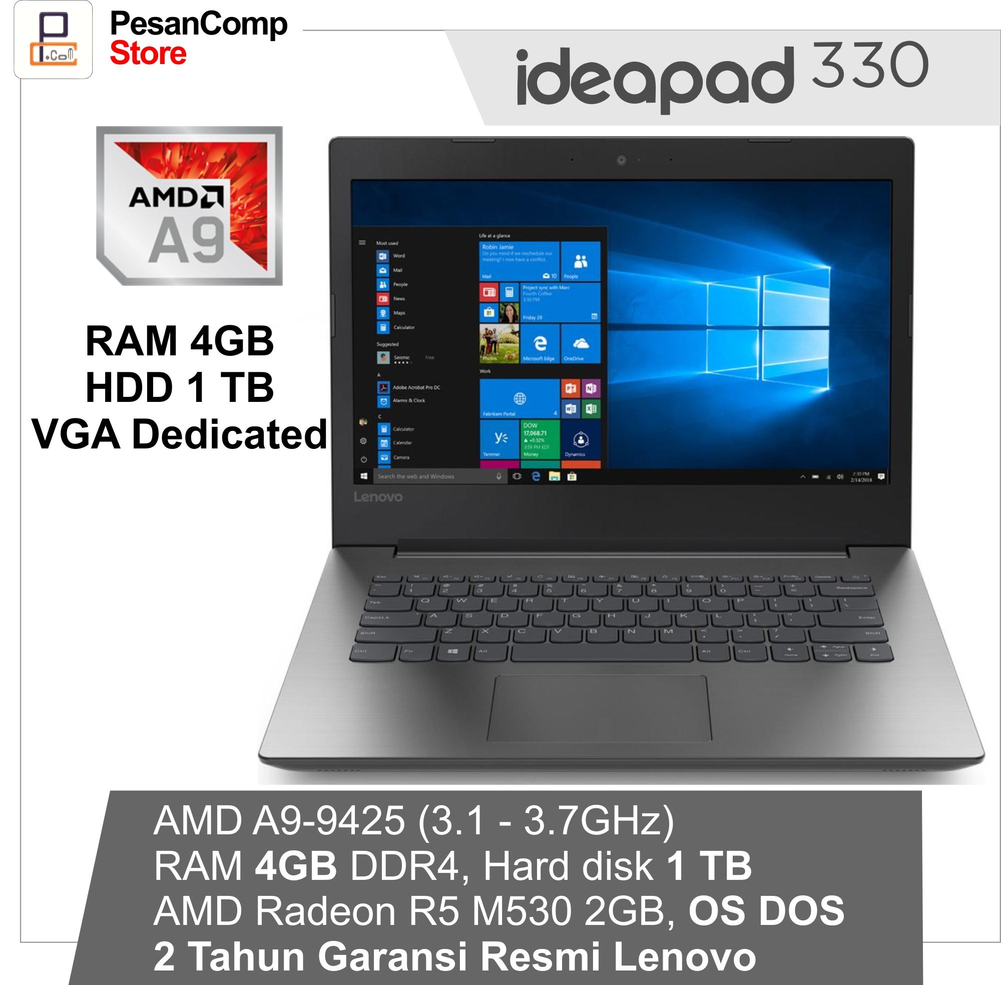 Lenovo IdeaPad 330 - AMD A9 9425 / Radeon R5 + Radeon 530 2GB / RAM 4GB / HDD 1TB / 14 inch HD AG / DVDRW / DOS / 2 Tahun Garansi Resmi