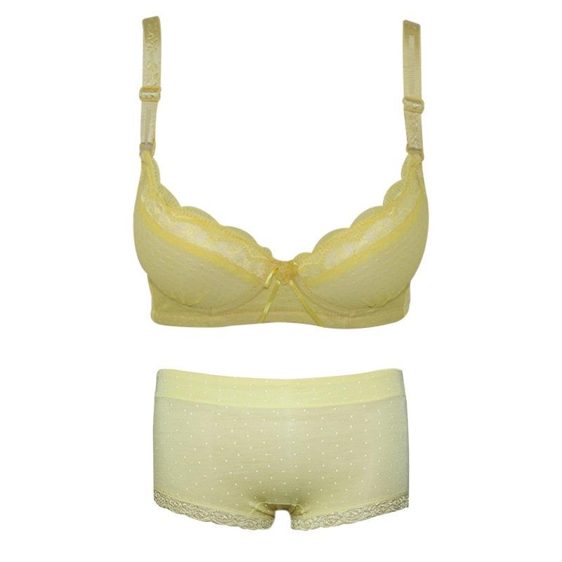 EELIC PDW-11052 SET KUNING 1 SET Pakaian Dalam Wanita BRA 1101 + Celana Dalam Wanita CDW-1752 MOTIF RENDA POLKADOT
