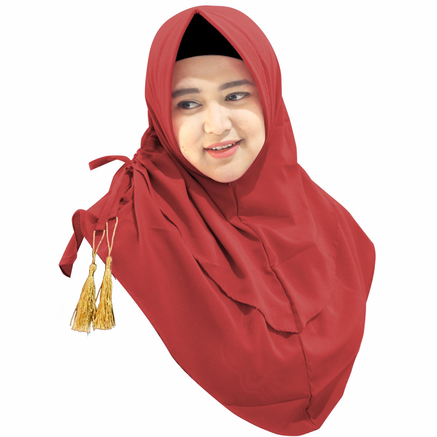 Hijab Instan Serut Pundak - [Warna Merah Maroon]